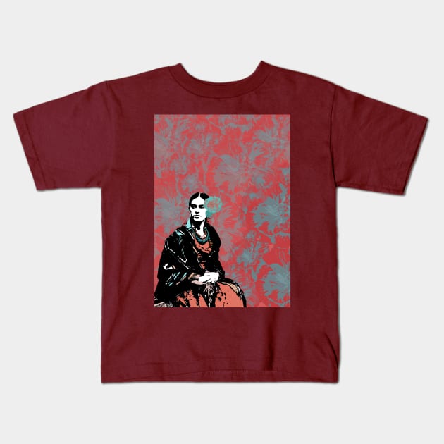 Frida portrait in floral background. Kids T-Shirt by FanitsaArt